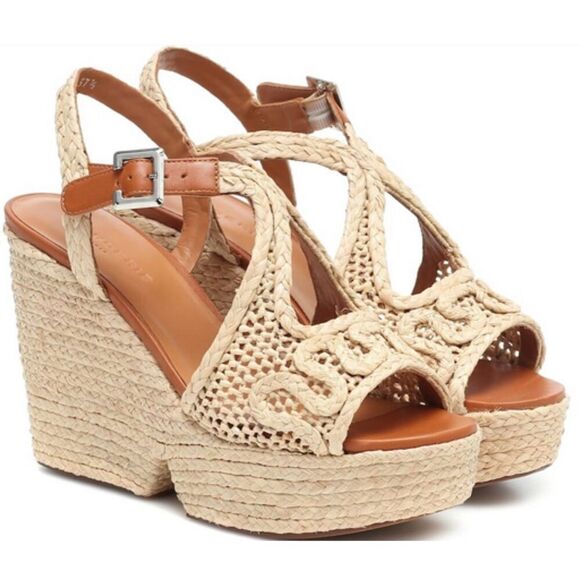 CLERGERIE Artisinal Braided Raffia Platform Wedge Sandals - Picture 1 of 11